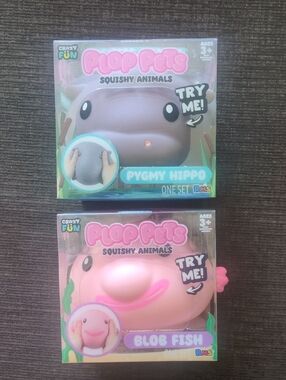 Five Below Plop Pets Squishy Animals Bundle - Pink Pygmy Hippo & Blob Fish